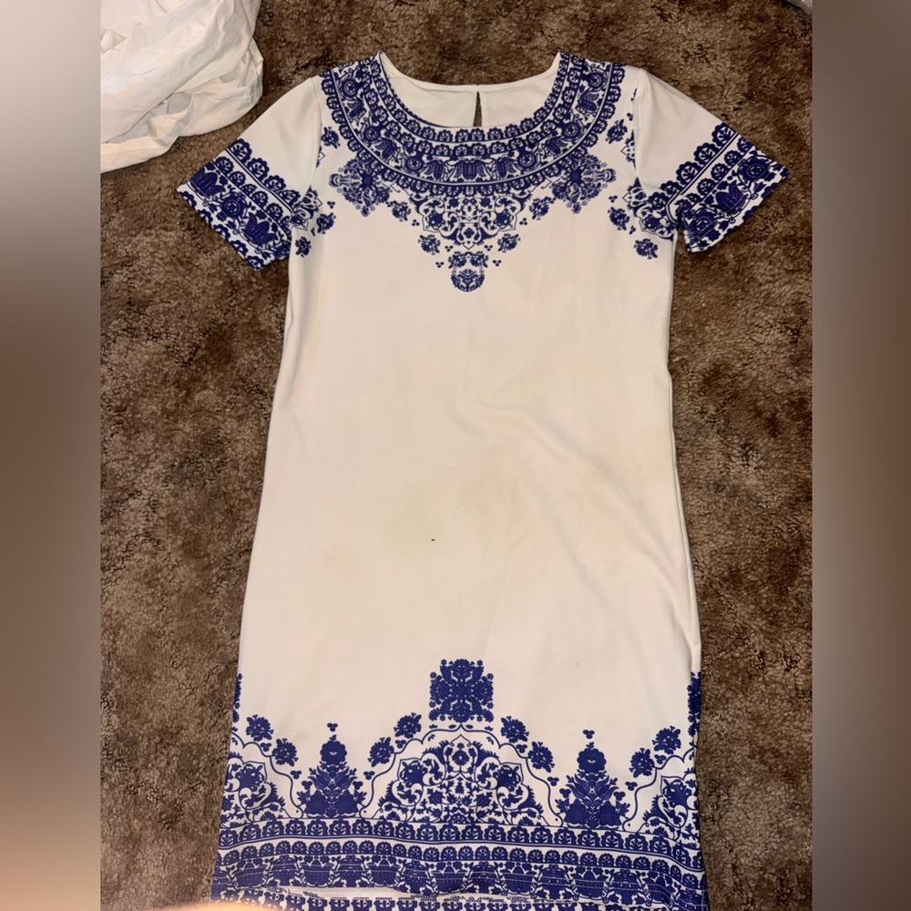 Elegant Blue and White Dress